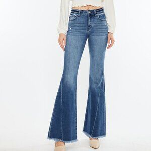Kancan Mid Rise Dark Wash Flare Denim Jeans New